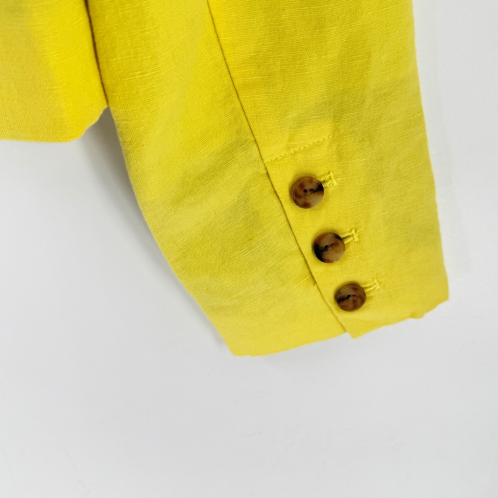 Sundance Blazer Yellow Medium Cotton Linen Floral Lining Cropped Single Button - Picture 6 of 9